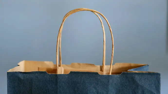 blue and brown tote bag